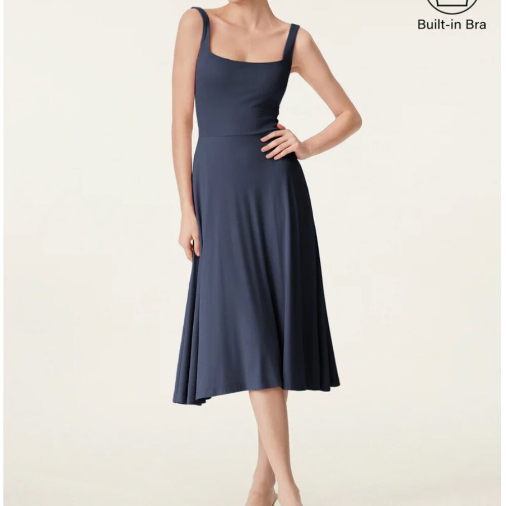 Square Neck Flowy New Airy Brami Midi Dress